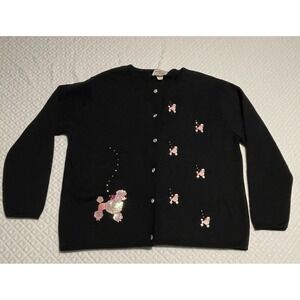 Pink Poodle 100% cotton knit black cardigan size Large 50's
